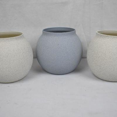3 pc Glass Vases, Stone-Like Look: 2 Cream & 1 Blue