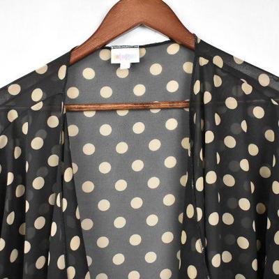 LuLaRoe Shirley Sheer Coverup Kimono, Brown with Brown Polka Dots, Size Large