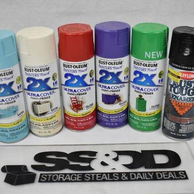 6 Cans of Spray Paint: 2 Satin, 3 Glossy, 1 Krylon - All Full