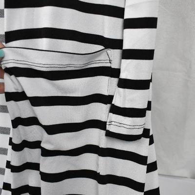 LuLaRoe Sarah Long Cardigan with Pockets, White w/ Black Stripes, Size Medium