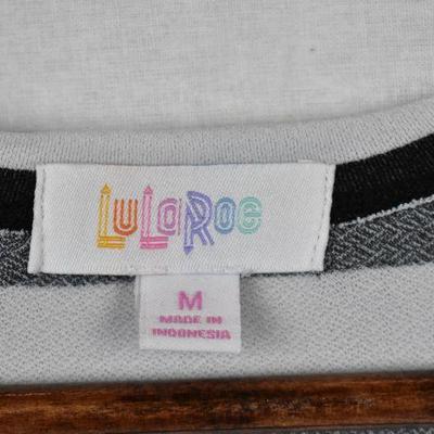 LuLaRoe Sarah Long Cardigan with Pockets, White w/ Black Stripes, Size Medium