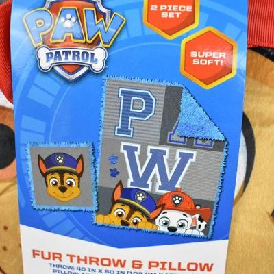 PAW Patrol Kids 2Pc Decor Pillow and Throw Set, Fun Faux Fur SUPER SOFT