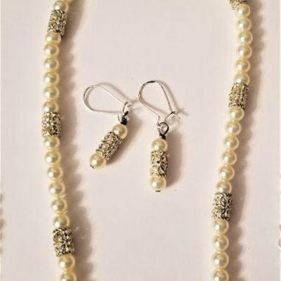 Lot #56  2 Natural Pearl necklaces, 1 crystal bead necklace, 1 pair pierced earrings.