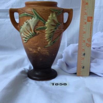 121–8 inch vintage Roseville pottery vase lot 1858