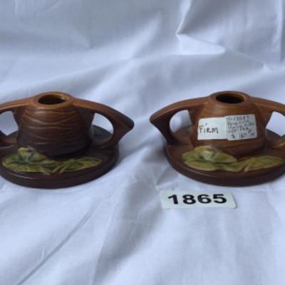 1154-2 vintage Roseville pottery candleholders Lot 1865