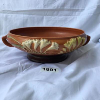 7-10 inch Vintage Roseville pottery Freesia Compote Bowl Lot 1891
