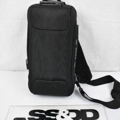 Ozuko Sling Backpack, Black With USB Charging Port, Waterproof - New