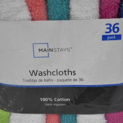 Mainstays Cotton Washcloth Bundle Collection, 36 Pack - New