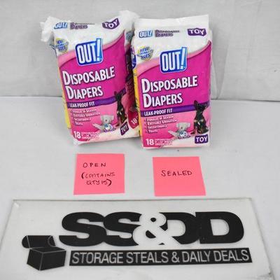 OUT! Pet Care Disposable Female Dog Diapers, 33 ct - New