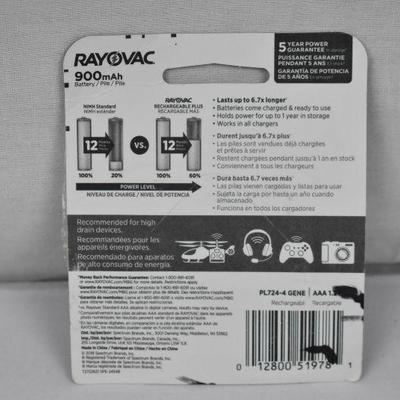 Rayovac, RAYPL7244, Recharge Plus AAA Batteries, 4 / Pack - New