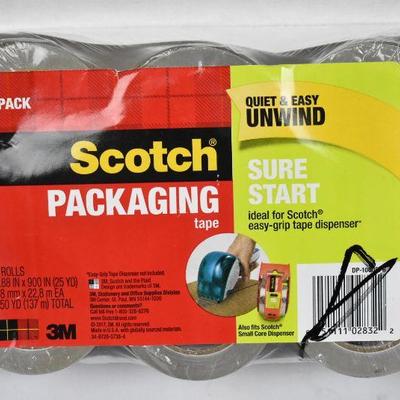 Scotch Sure Start Shipping Packaging Tape 6 Pack, 1.5in. Core - New