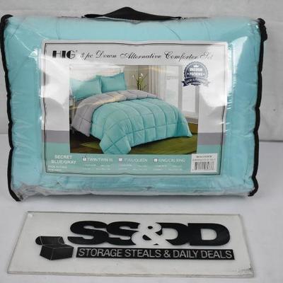 Reversible Lightweight Down Alternative Twin Comforter Set, Blue Quilted - New