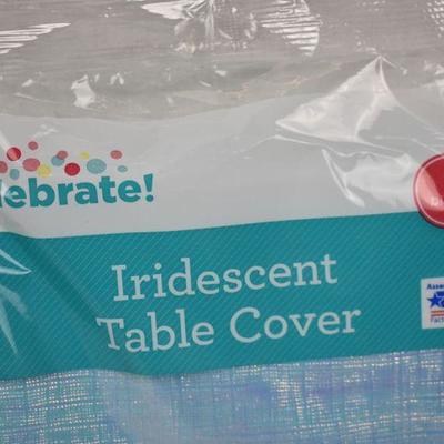 4 pc Party Supplies: 2 Iridescent Table Covers & 2 Balloon Weights - New