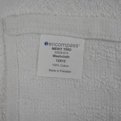 12 White Washcloths, Encompass Merit Trio 12