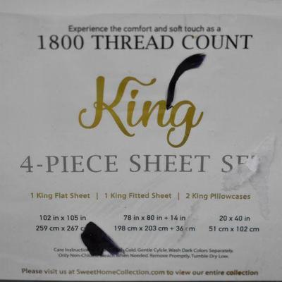 King Size Sheet Set Gray 1800 Thread Count 4 Piece Deep Pocket, $25 Retail - New