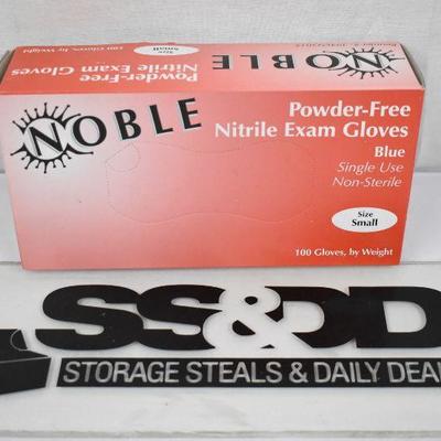 Noble Powder-Free Nitrile Exam Gloves, Blue, Size Small - New