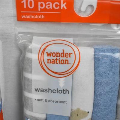 Wonder Nation Baby Blue Hooded Towel and Washcloth Set, 12-Piece - New