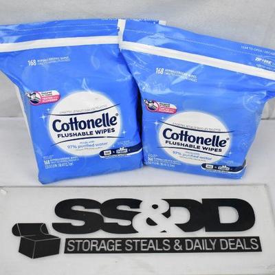 2x Cottonelle FreshCare Flushable Wipes, Resealable, 168 Wipes/Each - New