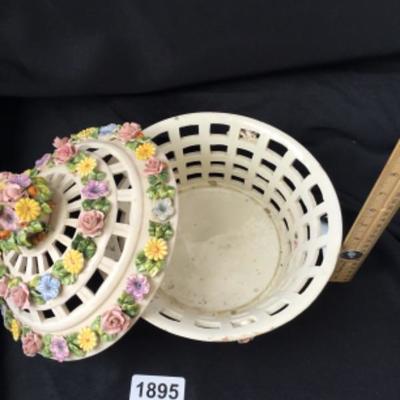 Ceramic Floral basket dish with lid Lot 1895