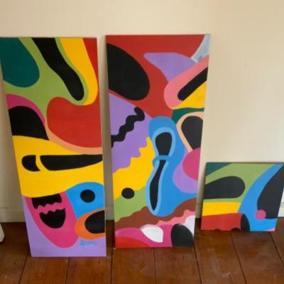 LOt of 3 Abstract Paintings, acrylic on boart by Essex Artist, Carol Young