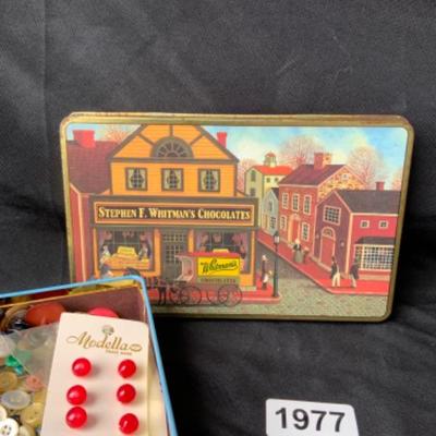 Whitmanâ€™s chocolate tin full of buttons lot 1977