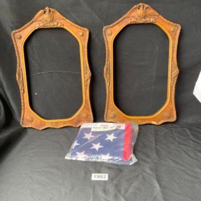 USA themed frames and 3x5 foot American flag lot 1982