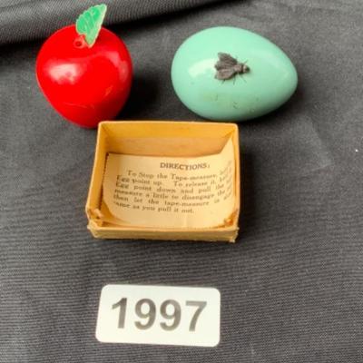 Vintage egg fabric measuring tape and vintage apple measuring tape Lot 1997