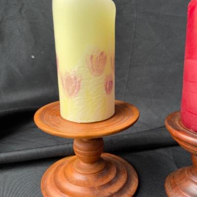 Wooden Candle Holders with candles Lot 2002