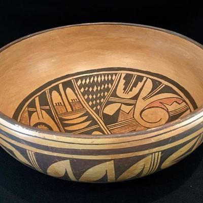 Vintage Hand painted Hopi bowl signed S.E.C Circa 1950-1970 Native American Pottery