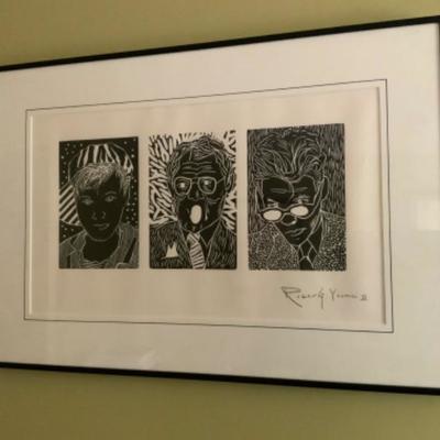 BLOCK PRINT  â€˜ THREE FACESâ€™. BY ROGER YOUNG II