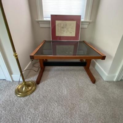 Lot # 209 Mid Century Table, Art , and Floor Lamp 
