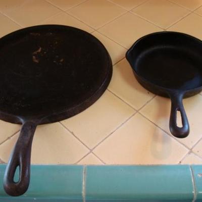 K105 - 2 Cast Iron Kitchen Pieces - 1 is Wager Ware