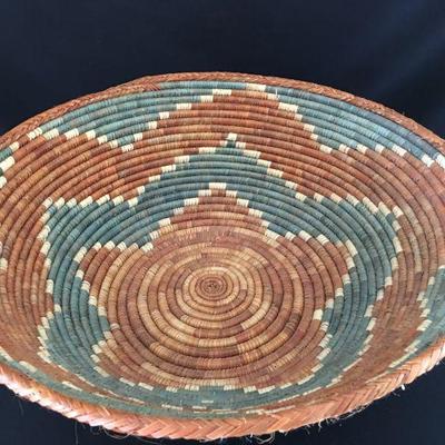 Very large hand woven kaisa grass, hand wrapped basket bowl in perfect condition. Item #13