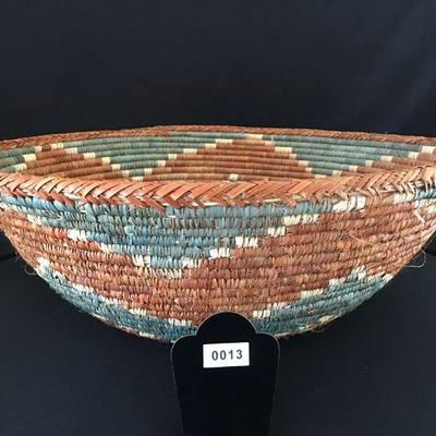 Very large hand woven kaisa grass, hand wrapped basket bowl in perfect condition. Item #13