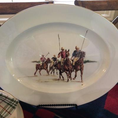 Ralph Lauren Wedgwood Balmoral Hunt china place settings for 8-10 plus a large Polo platter and serving bowl. Item #14