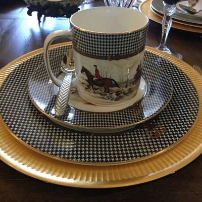 Ralph Lauren Wedgwood Balmoral Hunt china place settings for 8-10 plus a large Polo platter and serving bowl. Item #14
