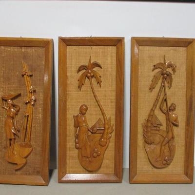 Lot 18 - 3 Panel 3 D Wooden Polynesian Wall Hangings