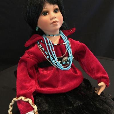 Heritage Native American Doll 16" L. Original basket, concho and turquoise necklaces and ankle bracelet. #18