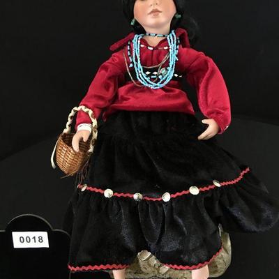 Heritage Native American Doll 16" L. Original basket, concho and turquoise necklaces and ankle bracelet. #18