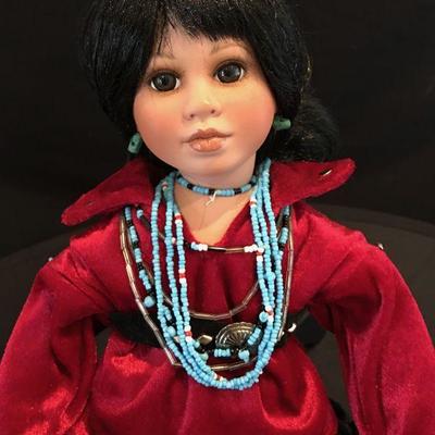 Heritage Native American Doll 16" L. Original basket, concho and turquoise necklaces and ankle bracelet. #18