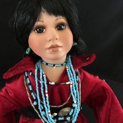 Heritage Native American Doll 16" L. Original basket, concho and turquoise necklaces and ankle bracelet. #18
