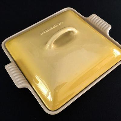 Le Creuset 9" Square Covered Casserole dish in creamy yellow. Pristine! Item#23