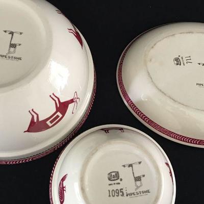 Vintage Pipestone Hall crock with Mimbreno Native American animal figures Set of 3 pieces