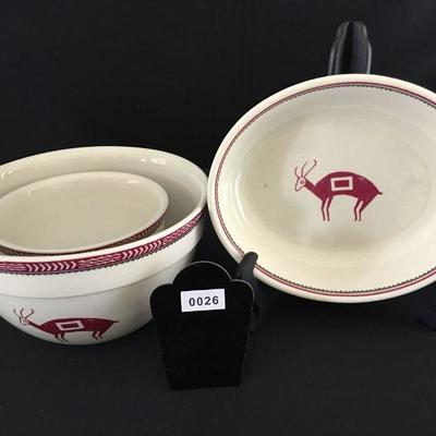 Vintage Pipestone Hall crock with Mimbreno Native American animal figures Set of 3 pieces