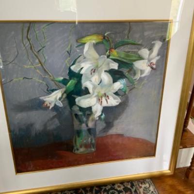 LILLIES, ORIGINAL PASTEL ON PAPER, UNSIGNED/ FRAMED