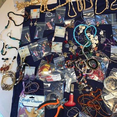 Assortment Of Craft Supplies Jewelry Making Beads Sea Shells & More
