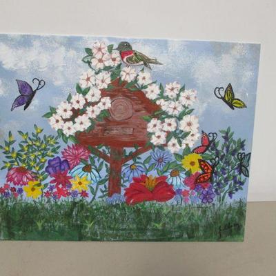 Lot 46 - Birdhouse Birds & Flowers Painting