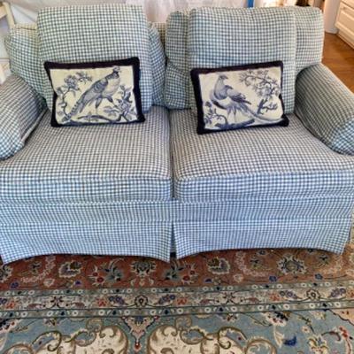 Lot # 231 Blue and White Check Hickory Chair Love Seat 