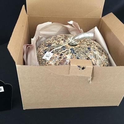 Large Glass Mosaic Pumpkin New In Box with tags