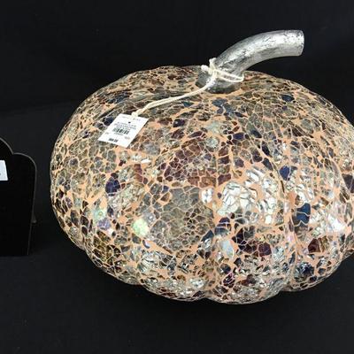 Large Glass Mosaic Pumpkin New In Box with tags